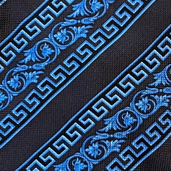 GIANNI VERSACE Vintage 100% Silk Neck Tie Blue Black - Picture 8 of 13